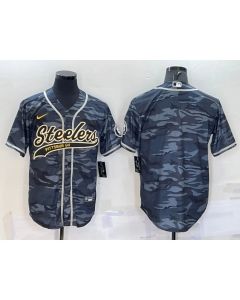 Men's Pittsburgh Steelers Blank Grey/Navy Camo With Patch Cool Base Stitched Baseball Jersey