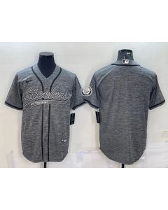 Men's Pittsburgh Steelers Blank Grey With Patch Cool Base Stitched Baseball Jersey