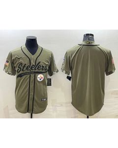 Men's Pittsburgh Steelers Blank Olive Salute to Service Cool Base Stitched Baseball Jersey