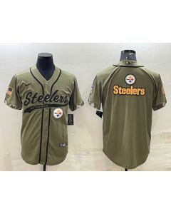 Men's Pittsburgh Steelers Blank Olive Salute to Service Team Big Logo Cool Base Stitched Baseball Jersey