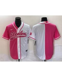 Men's Pittsburgh Steelers Blank White Pink Split Cool Base Stitched Baseball Jersey