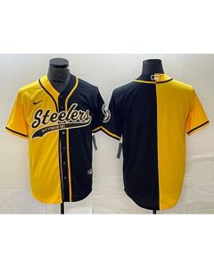 Men's Pittsburgh Steelers Blank Yellow Black Split Cool Base Stitched Baseball Jersey