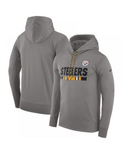 Men's Pittsburgh Steelers Heather Gray Sideline Team Name Performance Pullover Hoodie
