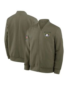 Men's Pittsburgh Steelers Olive 2025 Salute to Service Sideline Full-Zip Bomber Jacket (Olive)
