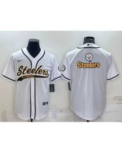 Men's Pittsburgh Steelers White Team Big Logo With Patch Cool Base Stitched Baseball Jersey