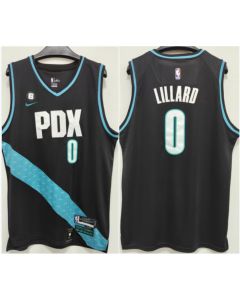 Men's Portland Trail Blazers #0 Damian Lillard 2022-23 Black With No.6 Patch City Edition Stitched Basketball Jersey