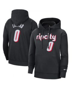 Men's Portland Trail Blazers #0 Damian Lillard Black 2021/22 City Edition Name & Number Essential Pullover Hoodie