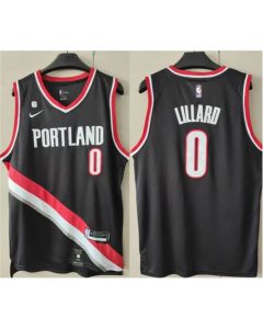 Men's Portland Trail Blazers #0 Damian Lillard Black With No.6 Patch Stitched Basketball Jersey
