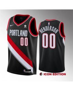 Men's Portland Trail Blazers #00 Scoot Henderson Black 2023 Draft Icon Edition Stitched Basketball Jersey (Black)