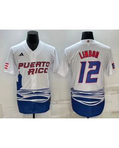 Men's Puerto Rico Baseball #12 Francisco Lindor 2023 White World Baseball Classic Stitched Jersey (White)