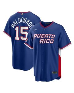 Men's Puerto Rico Baseball #15 Martin Maldonado Royal 2026 World Baseball Classic Road Stadium Jersey (Royal)