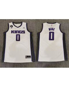 Men's Sacramento Kings #0 Malik Monk White No.6 Patch Stitched Basketball Jersey