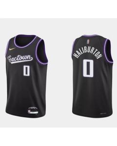 Men's Sacramento Kings #0 Tyrese Haliburton 2021/22 Black 75th Anniversary City Edition Stitched Basketball Jersey