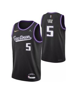 Men's Sacramento Kings #5 De'Aaron Fox 2021/2022 Black City Edition 75th Anniversary Stitched Jersey