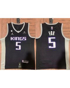 Men's Sacramento Kings #5 De'Aaron Fox Black No.6 Patch Stitched Jersey