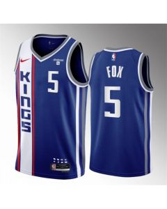 Men's Sacramento Kings #5 De'Aaron Fox Blue 2023-24 City Edition Stitched Basketball Jersey
