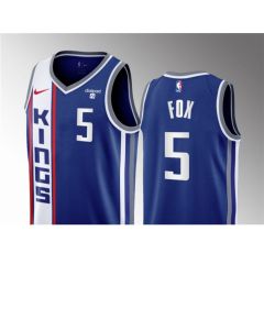 Men's Sacramento Kings #5 De'Aaron Fox Blue 2023/24 City Edition Stitched Basketball Jersey