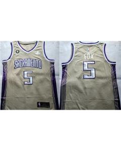 Men's Sacramento Kings #5 De'Aaron Fox Gold Stitched Jersey