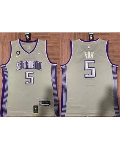 Men's Sacramento Kings #5 De'Aaron Fox Gray No.6 Patch Stitched Jersey