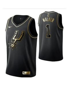 Men's San Antonio Spurs #1 Lonnie Walker Black Golden Edition Swingman Stitched NBA Jersey