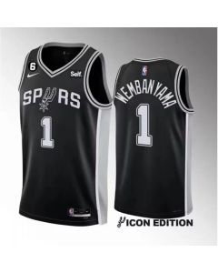 Men's San Antonio Spurs #1 Victor Wembanyama Black 2022/23 Icon Edition With NO.6 Patch Stitched Basketball Jersey