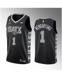 Men's San Antonio Spurs #1 Victor Wembanyama Black 2022/23 Statement Edition With NO.6 Patch Stitched Basketball Jersey