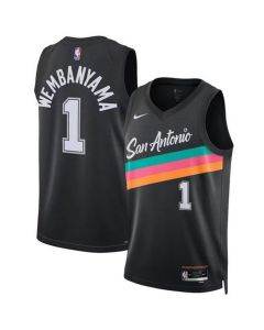 Men's San Antonio Spurs #1 Victor Wembanyama Black 2025/26 Statement Edition Jersey (Black)