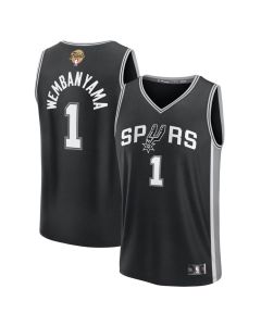Men's San Antonio Spurs #1 Victor Wembanyama Black 2026 NBA Finals Patch Fast Break Icon Edition Jersey