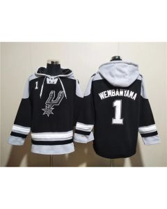 Men's San Antonio Spurs #1 Victor Wembanyama Black Ageless Must-Have Lace-Up Pullover Hoodie