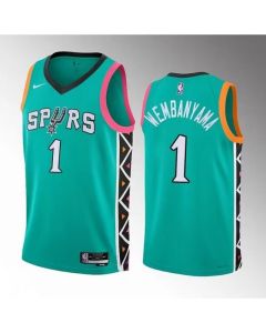 Men's San Antonio Spurs #1 Victor Wembanyama Teal 2022/23 City Edition Swingman Stitched Basketball Jersey