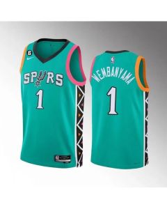 Men's San Antonio Spurs #1 Victor Wembanyama Teal 2022/23 City Edition Swingman With NO.6 Patch Stitched Basketball Jersey (Teal)