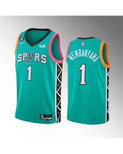 Men's San Antonio Spurs #1 Victor Wembanyama Teal 2022/23 City Edition Swingman With NO.6 Patch Stitched Basketball Jersey