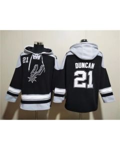 Men's San Antonio Spurs #21 Tim Duncan Black Ageless Must-Have Lace-Up Pullover Hoodie