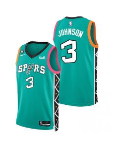 Men's San Antonio Spurs #3 Keldon Johnson Teal 2022 City Edition With NO.6 Patch Swingman Stitched Jersey