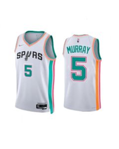 Men's San Antonio Spurs #5 Dejounte Murray 2021/22 White City Edition Stitched Jersey