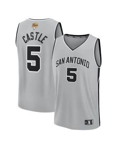 Men's San Antonio Spurs #5 Stephon Castle Silver 2026 NBA Finals Patch Fast Break Statement Edition Jersey