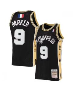 Men's San Antonio Spurs #9 Tony Parker Black 2001-02 Hardwood Classics Swingman Stitched Jersey