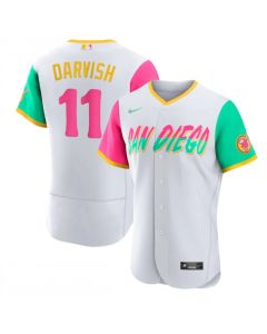 Men's San Diego Padres #11 Yu Darvish 2022 White City Connect Flex Base Stitched Baseball Jersey