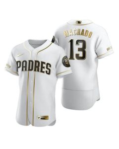 Men's San Diego Padres #13 Manny Machado 2020 White Golden Flex Base Stitched MLB Jersey