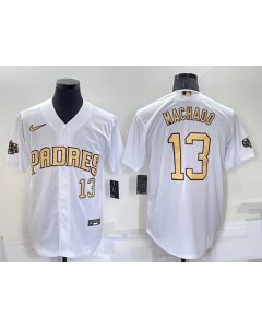 Men's San Diego Padres #13 Manny Machado 2022 All-Star White Cool Base Stitched Baseball Jersey