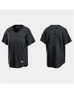 Men's San Diego Padres #13 Manny Machado Black Pitch Black Fashion Replica Stitched Jersey