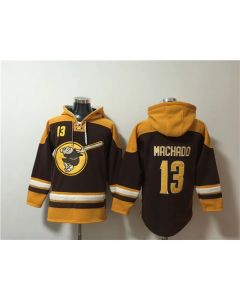 Men's San Diego Padres #13 Manny Machado Brown/Gold Ageless Must-Have Lace-Up Pullover Hoodie