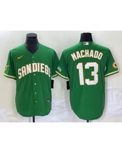 Men's San Diego Padres #13 Manny Machado Green Cool Base Stitched Baseball Jersey