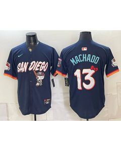Men's San Diego Padres #13 Manny Machado Navy Hello Kitty Stitched Baseball Jersey (Navy)