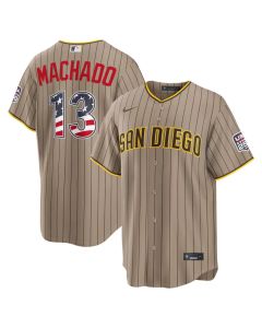 Men's San Diego Padres #13 Manny Machado Sand USA 250 Fourth of July Alternate Stadium Jersey
