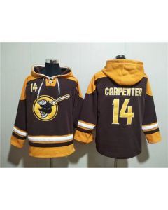 Men's San Diego Padres #14 Matt Carpenter Brown/Gold Ageless Must-Have Lace-Up Pullover Hoodie