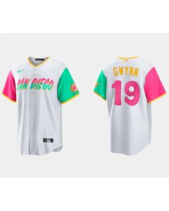 Men's San Diego Padres #19 Tony Gwynn 2022 White City Connect Cool Base Stitched Jersey (White)