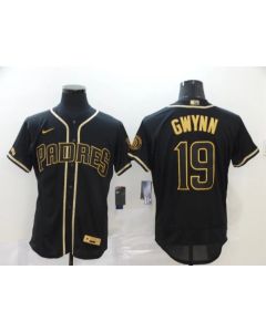 Men's San Diego Padres #19 Tony Gwynn Black Golden Flex Base Stitched MLB Jersey
