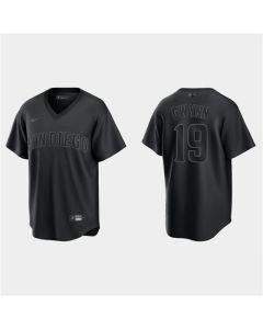 Men's San Diego Padres #19 Tony Gwynn Black Pitch Black Fashion Replica Stitched Jersey