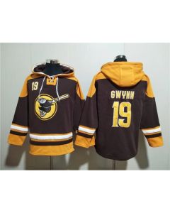 Men's San Diego Padres #19 Tony Gwynn Brown/Gold Ageless Must-Have Lace-Up Pullover Hoodie